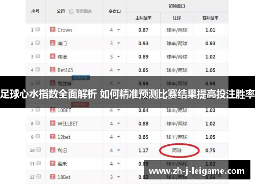 足球心水指数全面解析 如何精准预测比赛结果提高投注胜率 足球心水指数全面解析 如何精准预测比赛结果提高投注胜率